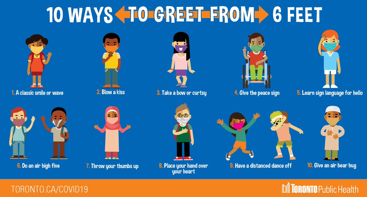 TOPublicHealth's tweet photo. While we take a break from hugs &amp; handshakes, here are 10 fun &amp; distance-friendly alternatives to practice with your kids for #BackToSchool https://t.co/Q3sUHkXfI6