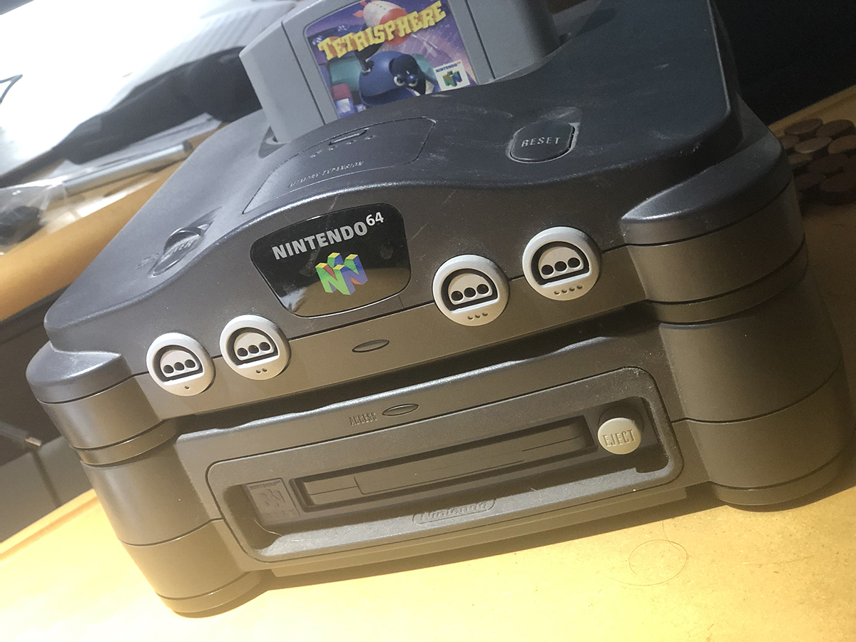 I have a bunch of old dev hardware in my closet. Let's take a look at some of it! Here is an N64 hooked up to a 64DD unit.  https://en.wikipedia.org/wiki/64DD   #gamedev  #n64