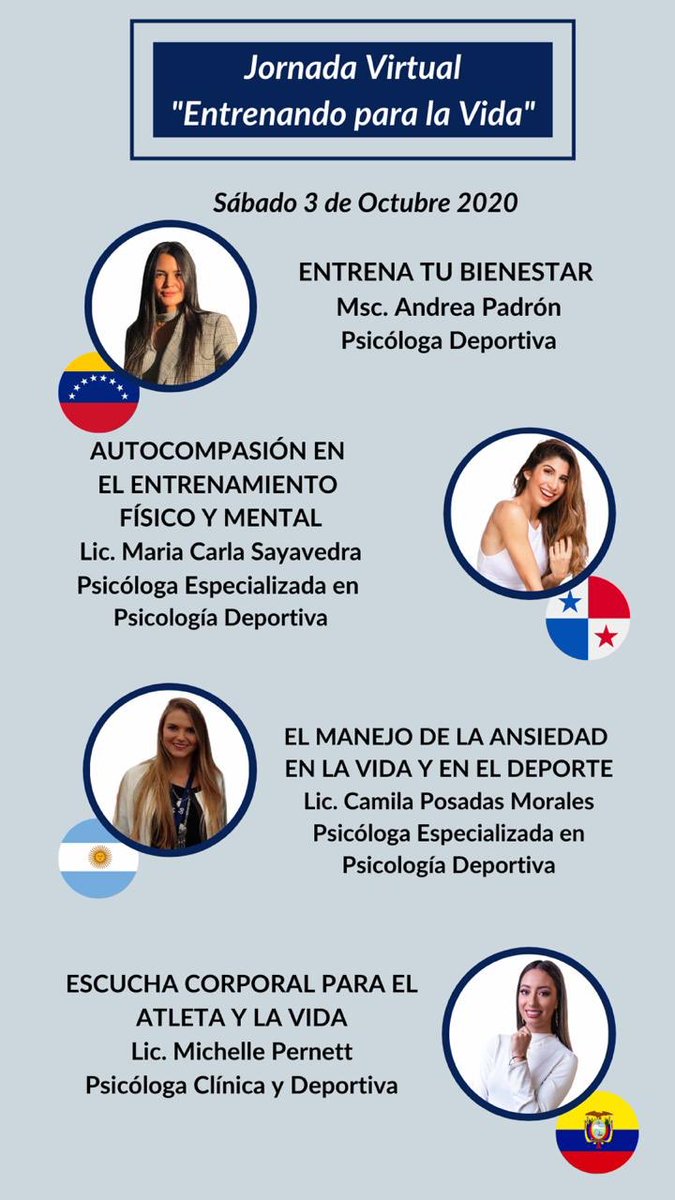 CarolinaPadron's tweet photo. Jornada Virtual: “Entrenando para la Vida” 🙌🏻🧠

Fecha: 3 de Octubre 2020.
Hora: 10am a 2pm 🇲🇽
           12pm a 4pm 🇦🇷
            5pm a 9pm 🇪🇸 

Abierto a todo público interesado en el bienestar y el deporte.

información sobre inversión: entrenandoparalavida2020@gmail.com https://t.co/subt8AqUoR