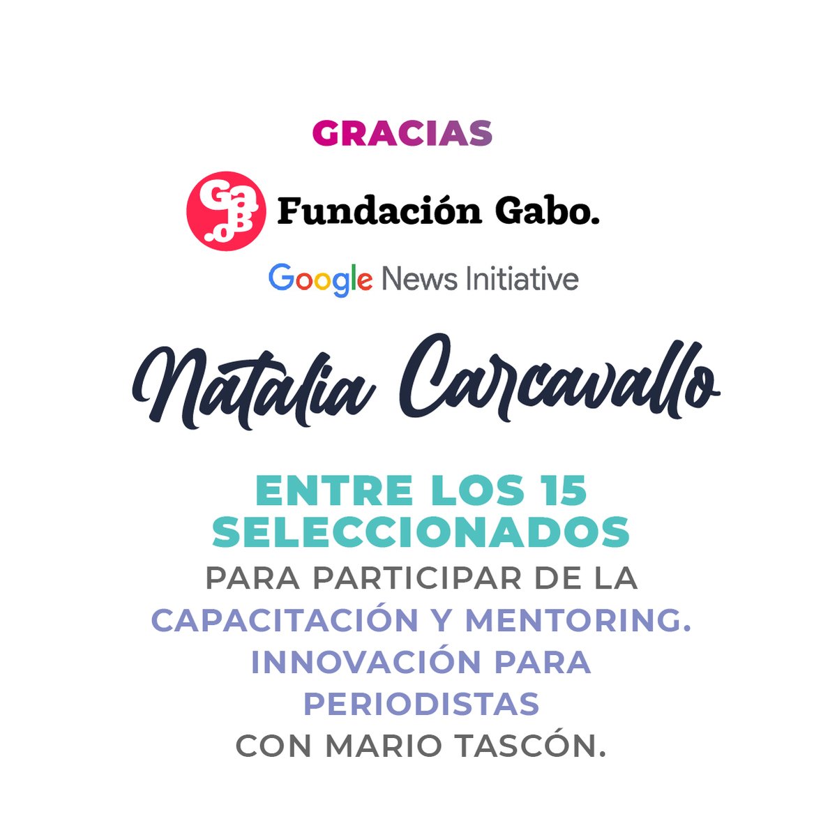 Wetoker's tweet photo. Qué privilegio haber sido seleccionados por la @FundacionGabo y @GoogleNewsInit para participar de la capacitación 'Innovación para periodistas', dirigida por @mtascon
¡Nos honra ser uno de los quince medios elegidos y el único de Argentina! #SumamosLasPartes https://t.co/S6bJ9a79R9