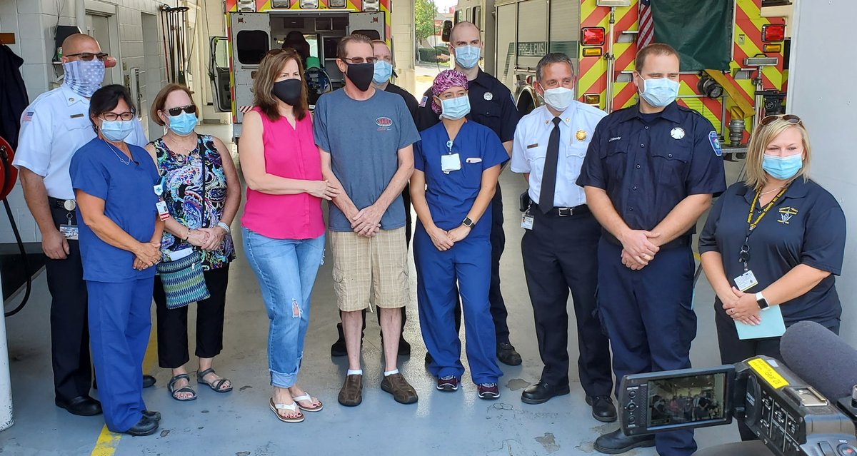 GreenTwpFD's tweet photo. Mark Wiley (center) is alive today thanks to efforts by his wife Tatia (in pink), @HCCC911 dispatcher Angela Baer (far right) and teams at @GreenTwpFD and @mercy_health. Today they all reunited. See it in the news @Local12 @wcpo, @FOX19, @Enquirer #CPRWorks @American_Heart https://t.co/eik2c1VST9