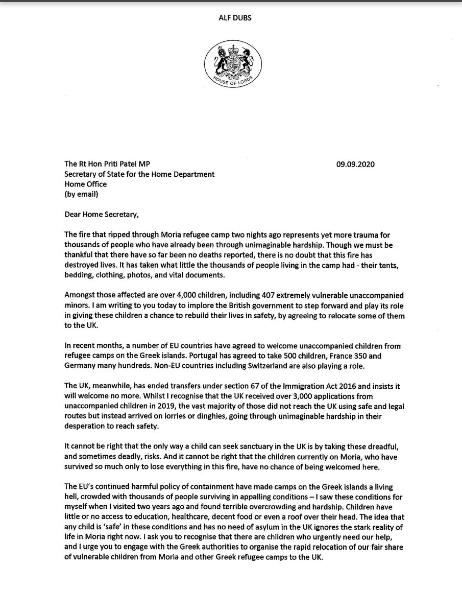 AlfDubs's tweet photo. A friend in #Lesbos tonight described the fire that has destroyed the  #Moria camp as "a tragedy of epic proportions". 
I have written tonight to @pritipatel
to ask her to urgently offer safety to unaccompanied child refugees who have lost everything and desperately need our help https://t.co/AnfhU9zjFb