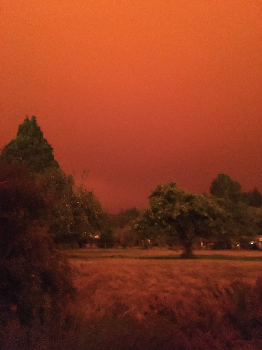 RonWyden's tweet photo. These jarring photos from my staff in Oregon show you just how dire the situation is right now. Our state is being pummeled by life-threatening fires and smoke. Entire communities have lost their homes or are prepared to. Ignoring the climate crisis is threatening lives. https://t.co/Yx3mMk19ya