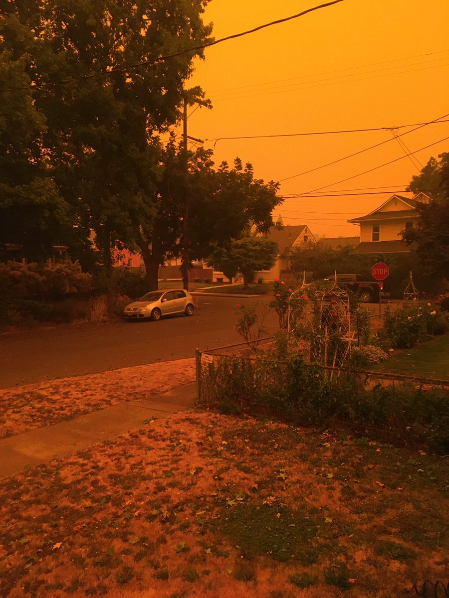 RonWyden's tweet photo. These jarring photos from my staff in Oregon show you just how dire the situation is right now. Our state is being pummeled by life-threatening fires and smoke. Entire communities have lost their homes or are prepared to. Ignoring the climate crisis is threatening lives. https://t.co/Yx3mMk19ya