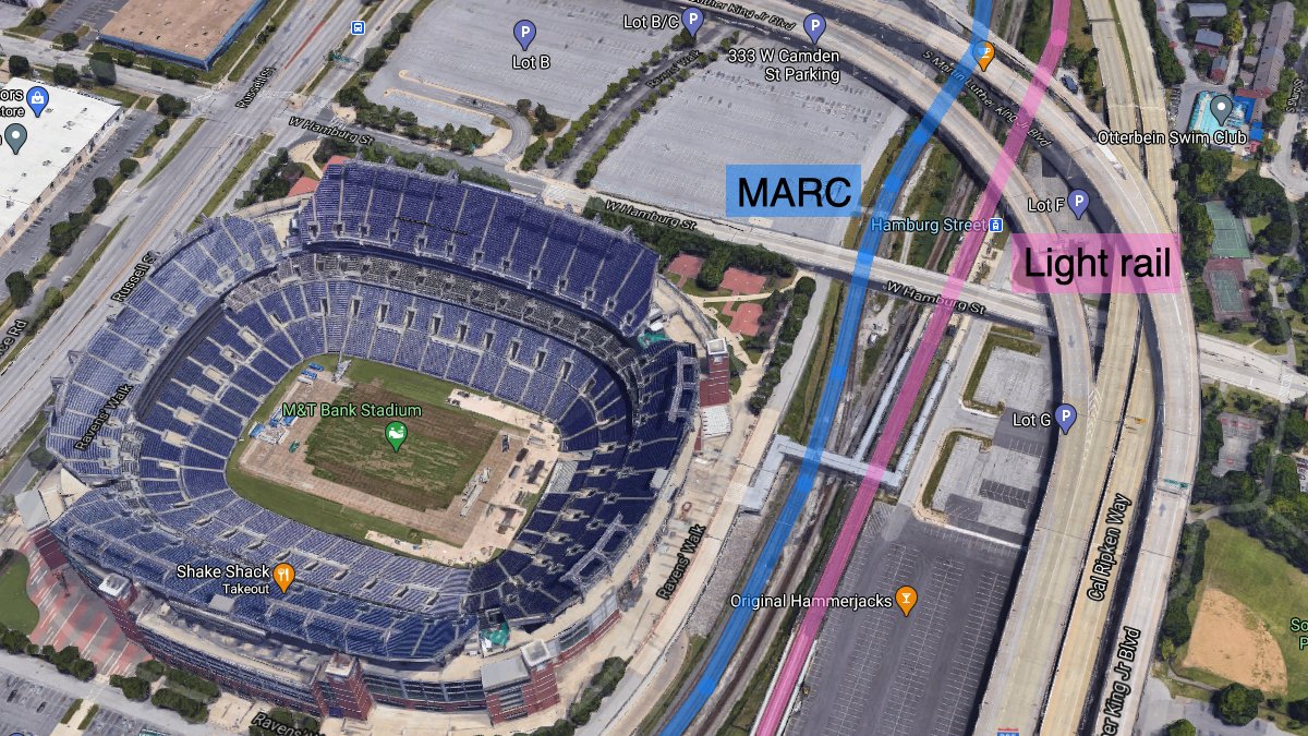  Add Camden Line MARC station (operational only on game days) near light rail's Stadium–Federal Hill stop (Hamburg Street).   #BMoreMD2026