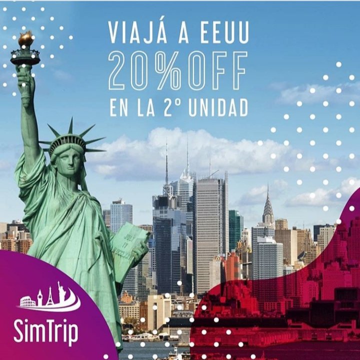 sim_trip's tweet photo. Enjoy USA! Con #simtrip viajá y mantenete siempre conectado.
👉 Comprando 2 chips para #EEUU, llevate el 2do chip con un 20% de dcto🤑.
Adquirilos ahora y congelá precio para tu viaje. También podes cambiar la fecha de activación las veces que necesites.
https://t.co/lRhk1SeZF8 https://t.co/OeA8kdW3Ir