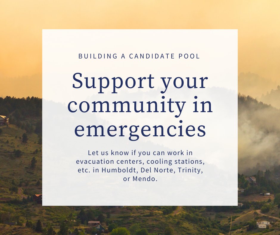 ExpressEureka's tweet photo. Express is building a pool of candidates to work in community resource centers during emergencies - typically remote area of Humboldt, Mendo, Trinity, Del Norte. Let us know if you are interested!! We want to be responsive!
#NowHiring #CandidatePool #disastersupport https://t.co/Pek6THWM0R