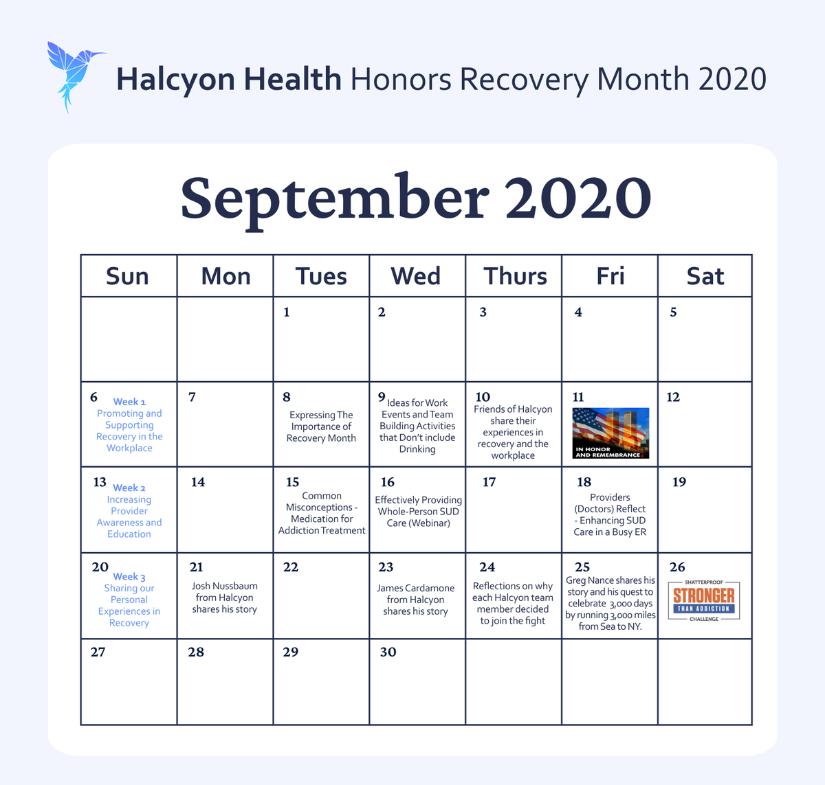 Halcyon Health is honoring Recovery Month with personal stories, activities, and events shared by our team and others.