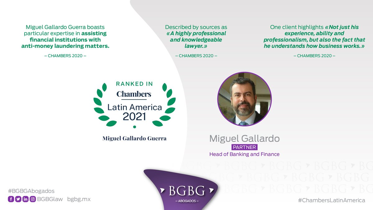 BGBGlaw's tweet photo. Key partner Miguel Gallardo (@Miguel_BGBG) was RANKED IN Chambers Latin America 2021 (@ChambersGuides), #BGBG partner head of Banking and Finance.

https://t.co/3I4oaUwNJM

Congratulations! 👏 https://t.co/mOo18fcfT1