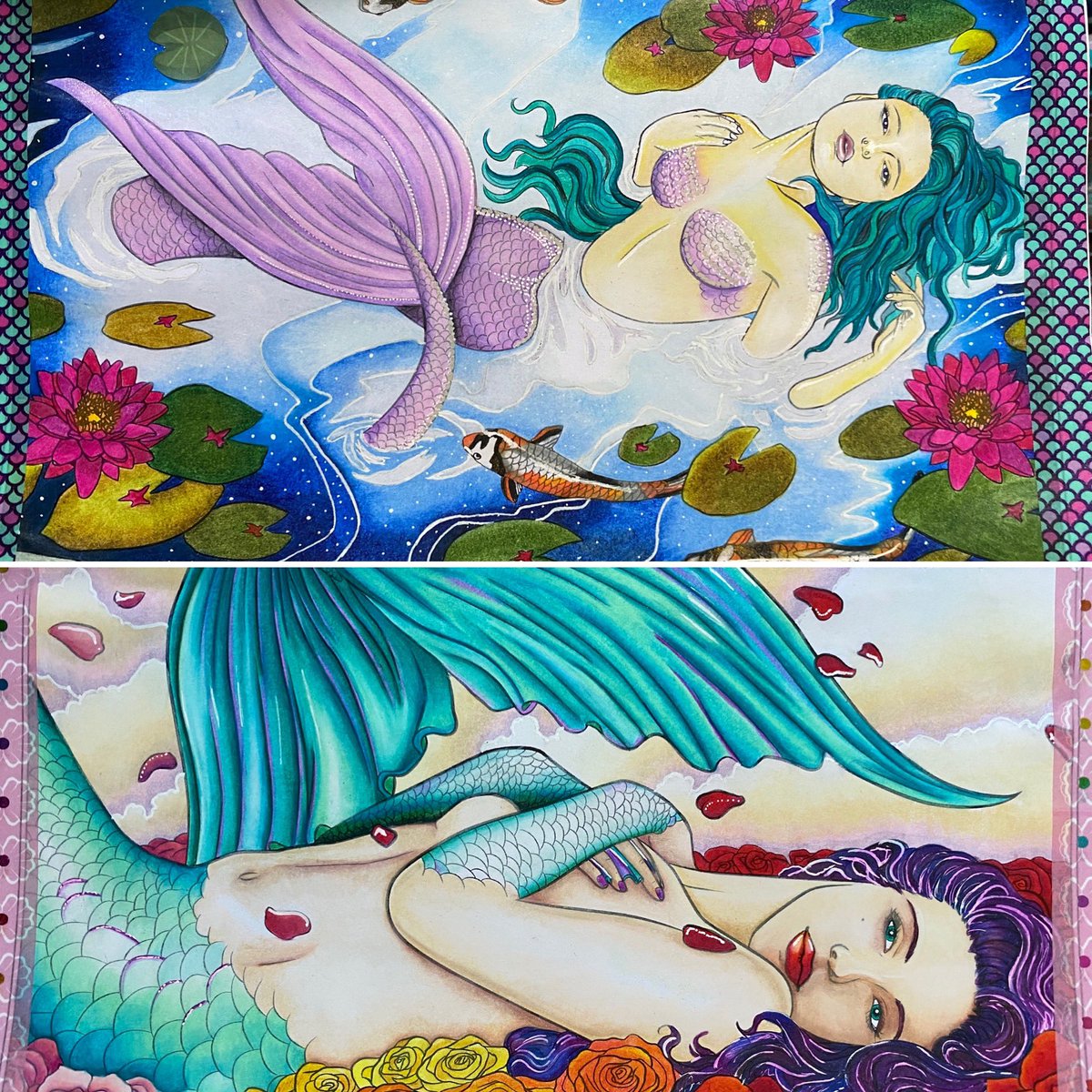 I finished my first colouring book today! @selinafenech’s Mythic Mermaids 🥰 video here: instagram.com/tv/CE6-qeVjJxA… or here facebook.com/15388710188493…
