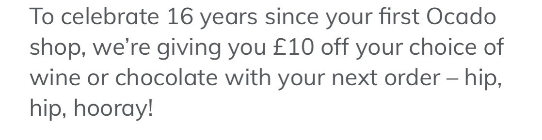 CLucas03's tweet photo. Errrrm not sure it’s been 16 years @Ocado.... but thanks! https://t.co/YENcylpLCI
