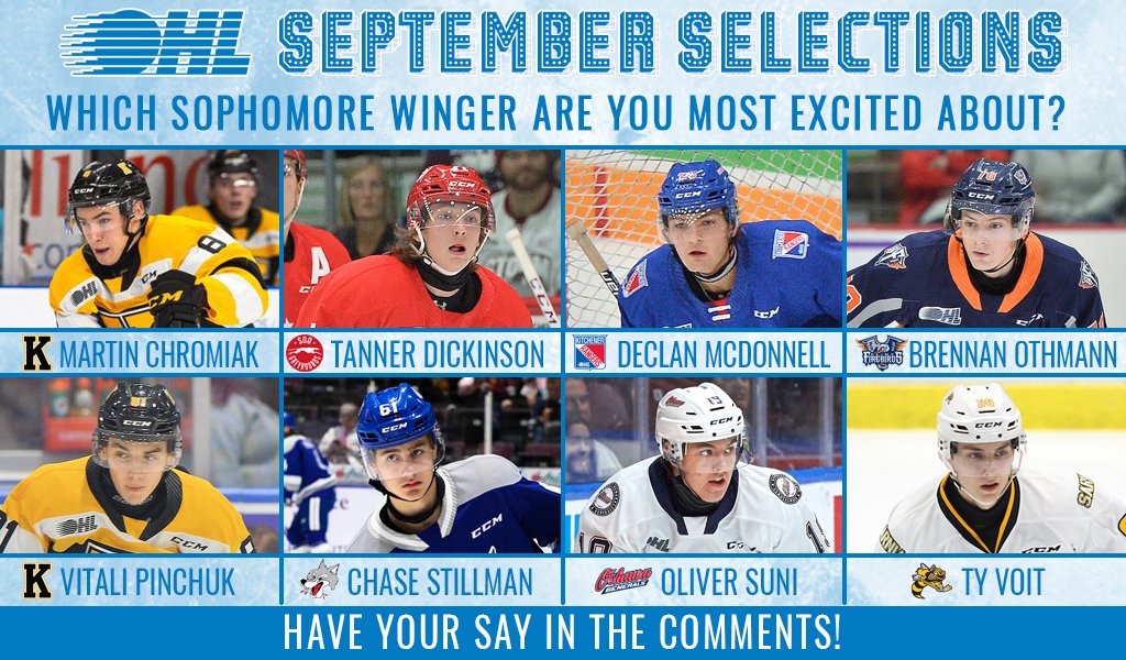 OHLHockey's tweet photo. Which #OHL sophomore winger are you most excited about? #SeptemberSelections π https://t.co/fEFuXh8PrC