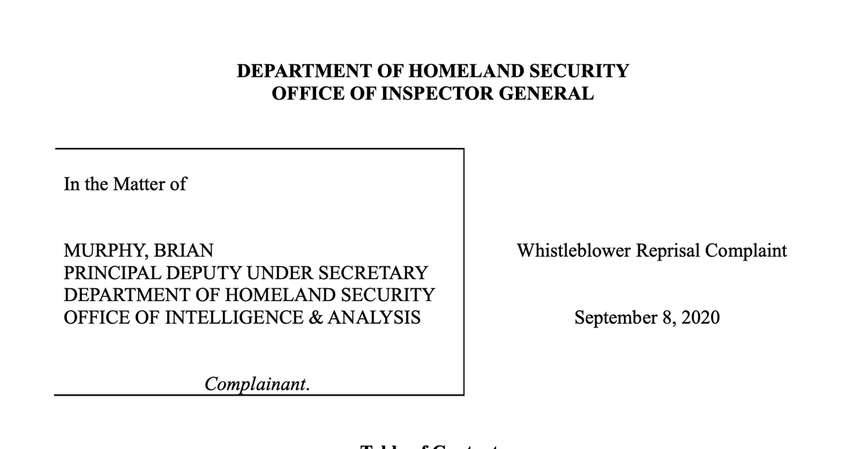 BOMBSHELL WHISTLEBLOWER COMPLAINT RELEASED:- DHS's Wolf and Cuccinelli covered up Russian intelligence attacks to keep Trump from looking bad- Covered for white supremacist terror groups, inflated Antifa threat- Lied about Intelligence to justify "The Border Wall" 