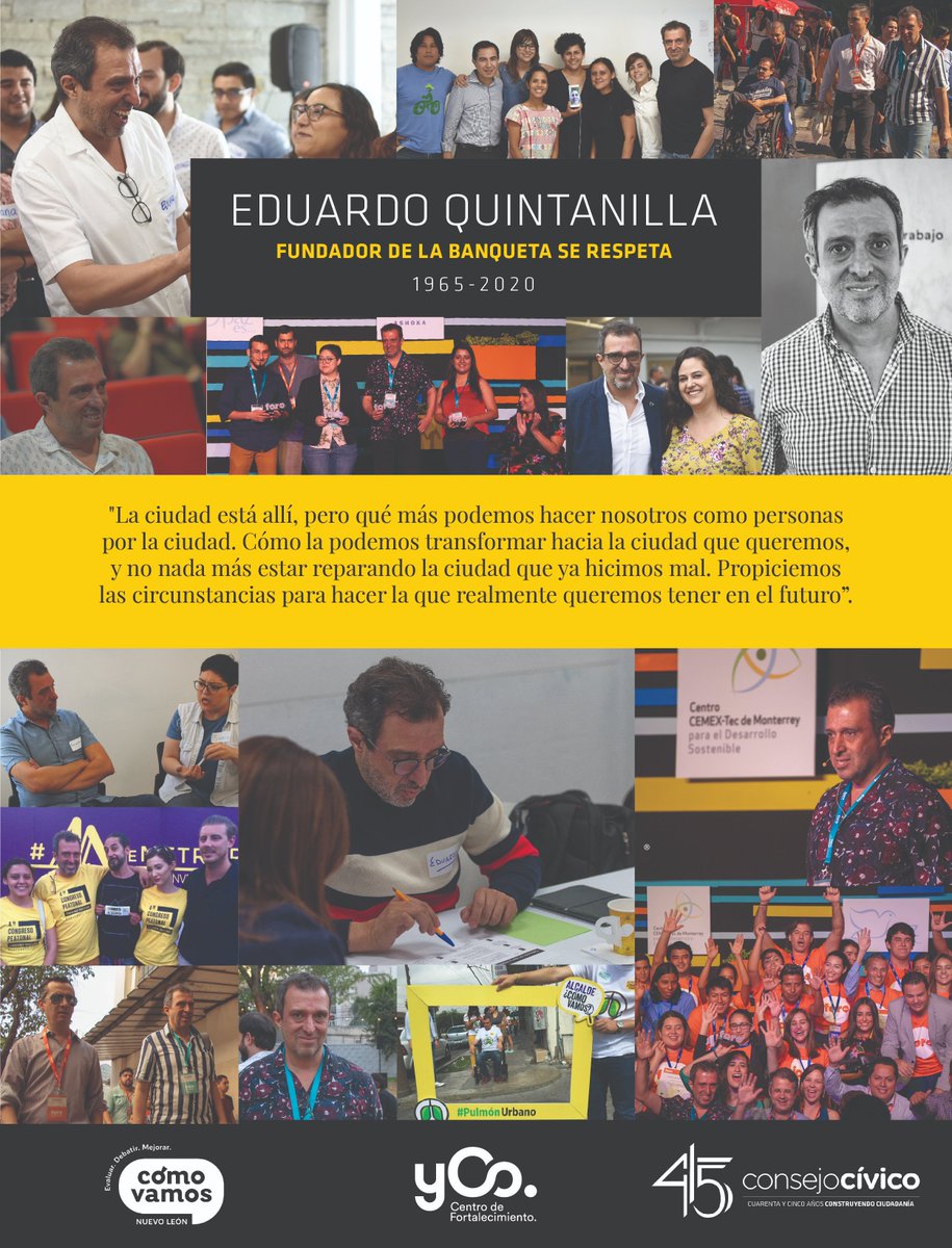 CCivicoNL's tweet photo. “Para conocer una ciudad necesitas caminarla”, Eduardo siempre lo supo y lo demostró. Él conoció Monterrey, las calles y sus rincones, caminar en esta ciudad no debe ser un privilegio, debe ser accesible para todas y todos. https://t.co/ISiZ4BkjBQ