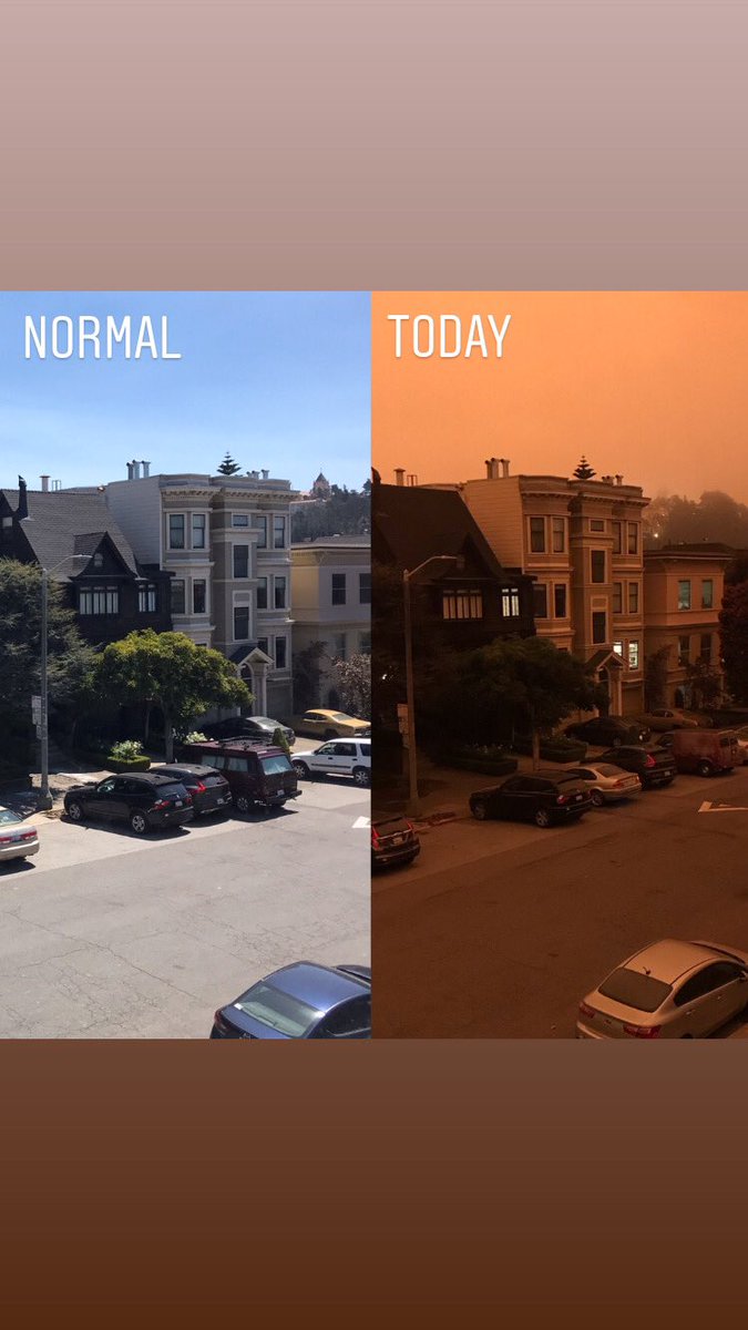 BrookesBanter's tweet photo. This is what a typical September day in #SanFrancisco is supposed to look like vs. what it is today. In my entire life in the Bay Area it has never been this dark before in the middle of the day, even in the darkest storms. This is not ok. https://t.co/Kk5UL5J5zY