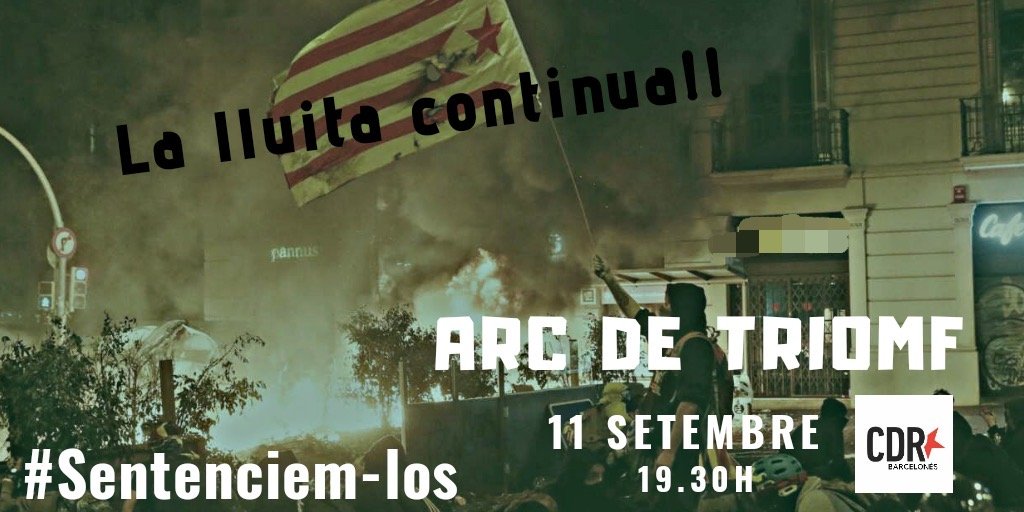 👉🏻Aquest #11S vine amb la teva estelada a Arc de Triomf amb Ronda de Sant Pere per cridar ben fort i clar, Independència!

👉🏻Quan arribis, ben provist de mascareta, col·loca't en fila mantenint la distància necessària.

Seguretat sí, lluita també! ✊🏼

#Sentenciemlos