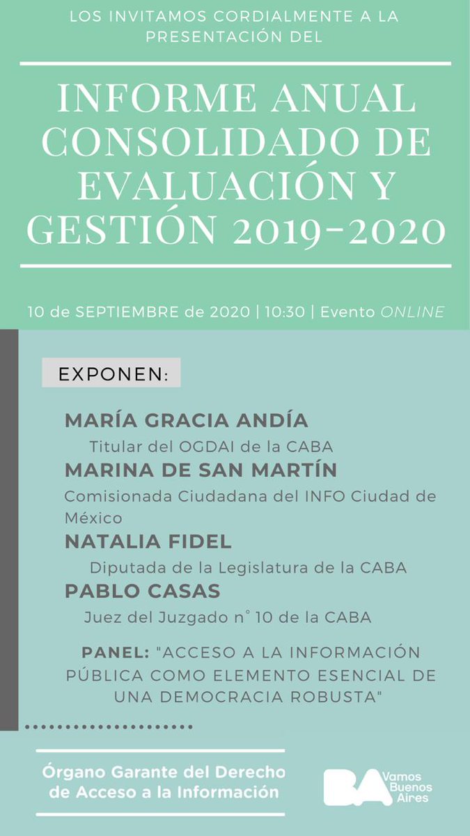 InfoCdMex's tweet photo. ❇️ MAÑANA, la Comisionada @navysanmartin participa en el panel “Acceso a la información pública como elemento esencial de una democracia robusta", en el marco del Informe Anual de Evaluación y Gestión 2019-2020 del #OGDAI de BsAs
⏲️8:30h (local)
Registro➡️ https://t.co/fX5FL4UZyl https://t.co/uQbp84yyMh