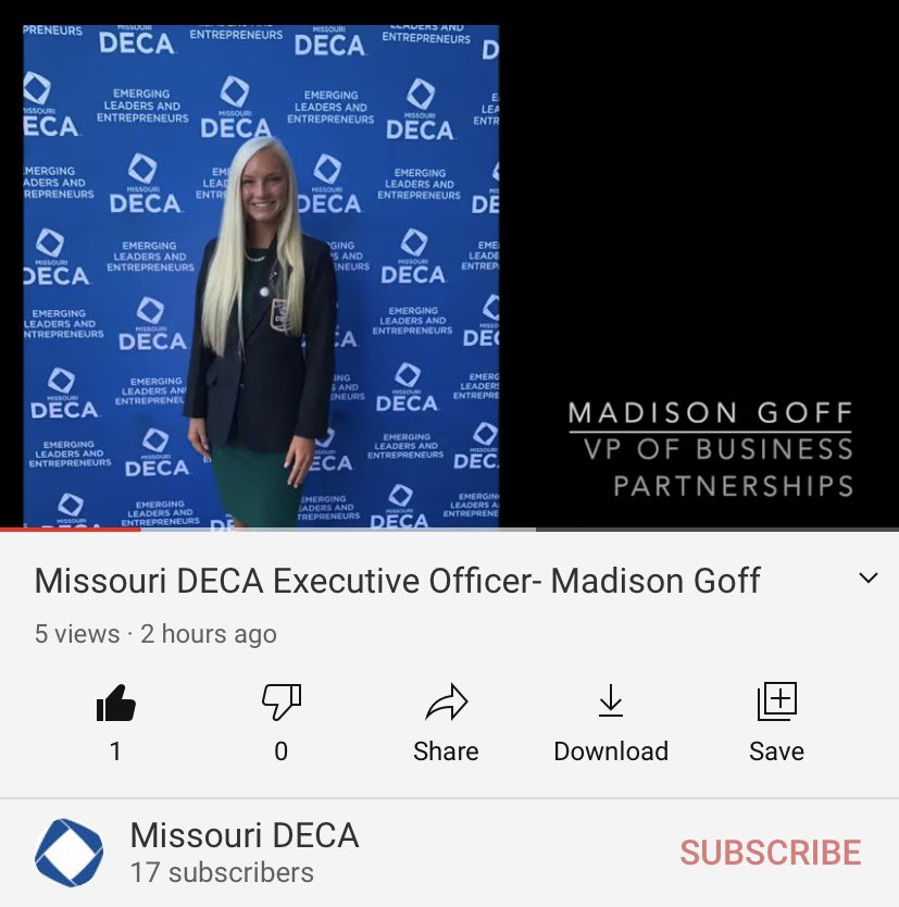 MODECA_VPCOM's tweet photo. Meet Madison Goff- Your Missouri DECA VP of Business Partnerships 🔷 https://t.co/ptA8zqMF9n https://t.co/HosQ27WFci