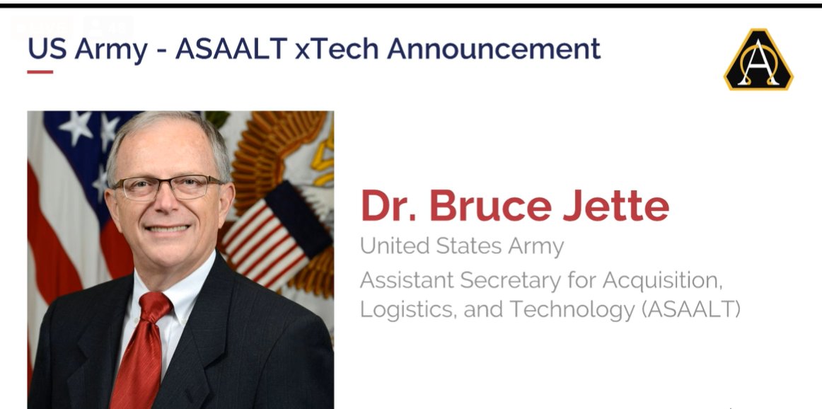USARMYPIT's tweet photo. Last but certainly not least, our final speaker of the day is HON Dr. Bruce Jette, @ArmyASAALT.
Tune in now to hear him wrap up day one of our inaugural #xTech3Summit here: https://t.co/krG48ZvG38 https://t.co/SDrLDYdl3b
