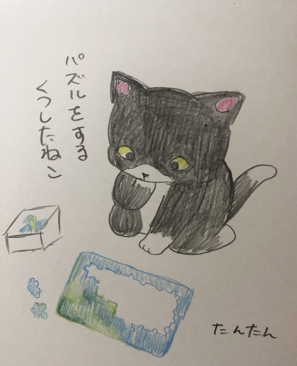 パズルをするくつしたねこ

#イラスト #猫
#色鉛筆
#絵柄が好みって人がいればいいなぁ 