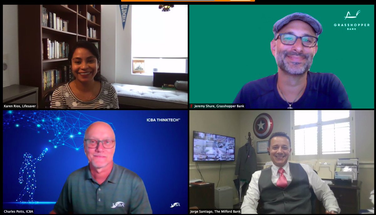 Awesome conversation today! Shout out to 
<a href="/GetLifesaver/">Lifesaver</a> CEO, Karen Rios for moderating. Big thank you to our winning panelists <a href="/JeremyShure/">Jeremy Shure</a>
 from <a href="/grasshopperbank/">Grasshopper Bank</a>, Charles Potts from <a href="/ICBA/">Independent Community Bankers of America</a>
 and Jorge Santiago from <a href="/TheMilfordBank/">The Milford Bank</a>!
Catch the replay: 
us02web.zoom.us/rec/play/4VD3A…