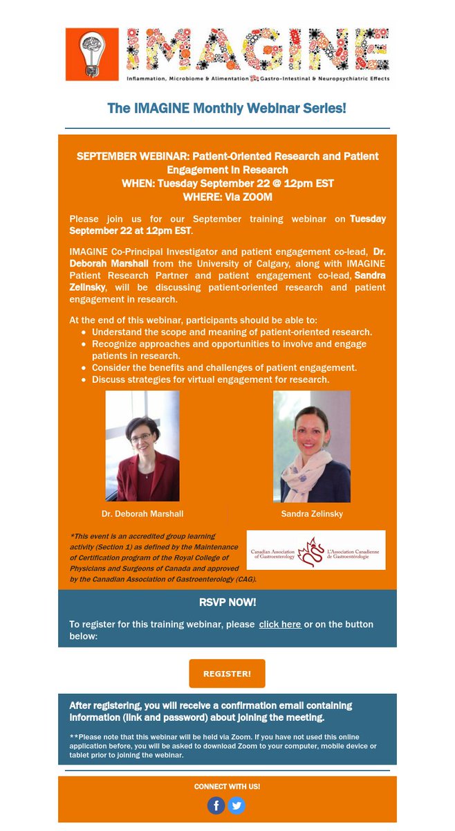 IMAGINE_SPOR's tweet photo. Register now for our September webinar co-hosted by @SandraZelinsky and @IMAGINE_SPOR's CO-PI @Marshall_HEcon on #patient #oriented #research and #patientengagement: https://t.co/tWCyXbNgCb https://t.co/Avx276bHKM