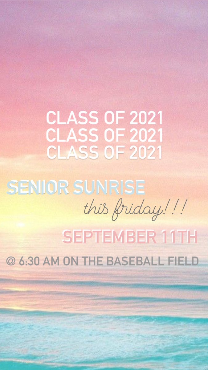 magclass2021's tweet photo. SENIORS!!!! This Friday is Senior Sunrise and we’re hoping to see all of y’all there!! There will be donuts, music, and a pre-order form for the sunrise shirts!! Be sure to bring a blanket to sit on and $15 for your shirt!! See y’all there! #GoDogs #Classof2021 #seniorsunrise https://t.co/7WGt5kyyp5