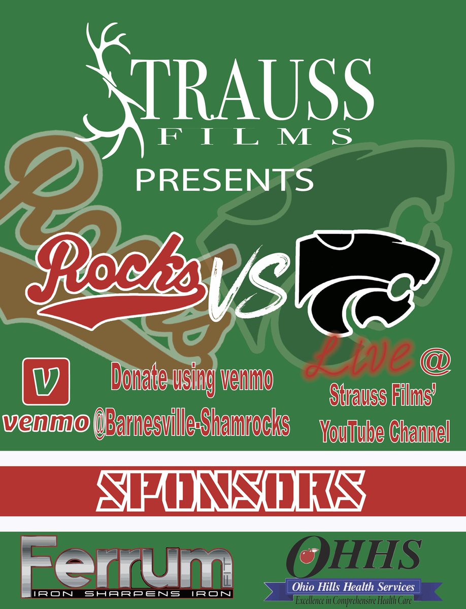 StraussFilms's tweet photo. We will be live-streaming the Barnesville vs. Edison game on Friday! You can donate to Barnesville’s Athletic Dept. using Venmo to @ Barnesville-Shamrocks. We will have @BradyTreherne and @channahs9 announcing the game! We will be sharing the link for the game soon! https://t.co/h6AWJTyBOI