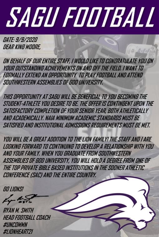 KingPerishe's tweet photo. Blessed to have received my first offer from Southwestern Assemblies of God University⚫️🟣⚪️🙏🏽#LIONHEART21 @CoachSilva_SAGU @PoteetRecruits @twftraining @TEP5252 @DP2Nice @_EliteProspects @EarnestDALDrip @JeremyB35440978 https://t.co/5MMZbUYEVV