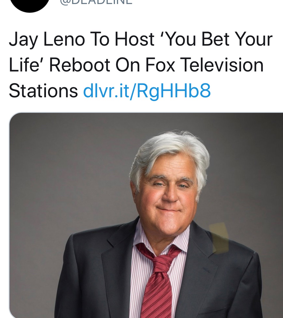 Lucaskavner's tweet photo. INT. Jay Leno’s Bedroom - 3AM

PHOTOGRAPHER: hey jay sorry to wake you we gotta shoot that promo image, here is a tie I found in the garbage https://t.co/THHdBr3z7m