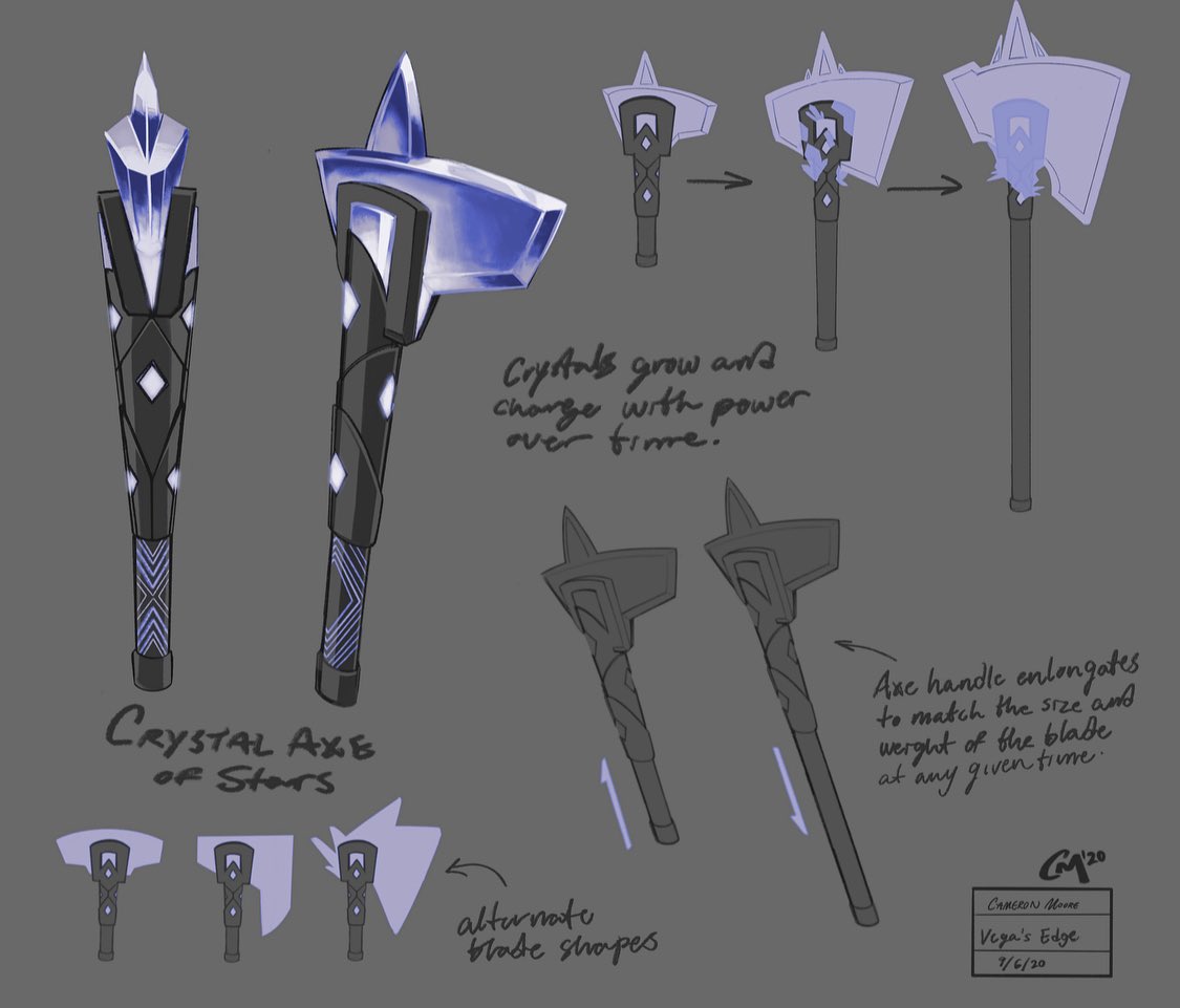 asxceart's tweet photo. Tried my hand at the #WeaponDesignChallenge and got Crystal Axe of Stars, or Vega’s Edge as I named it. https://t.co/hHgxXlu6aS