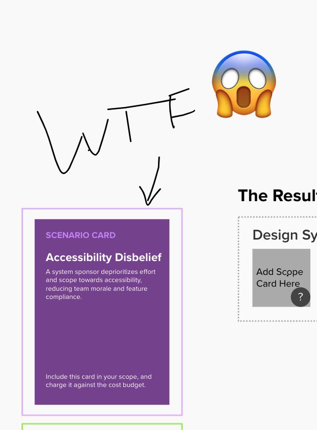 nathanacurtis's tweet photo. I had a blast moderating workshop activities remotely, and this was the peak moment: participant reacts to a dealt scenario card. #basedOnRealLife https://t.co/ELMRWqX5t8