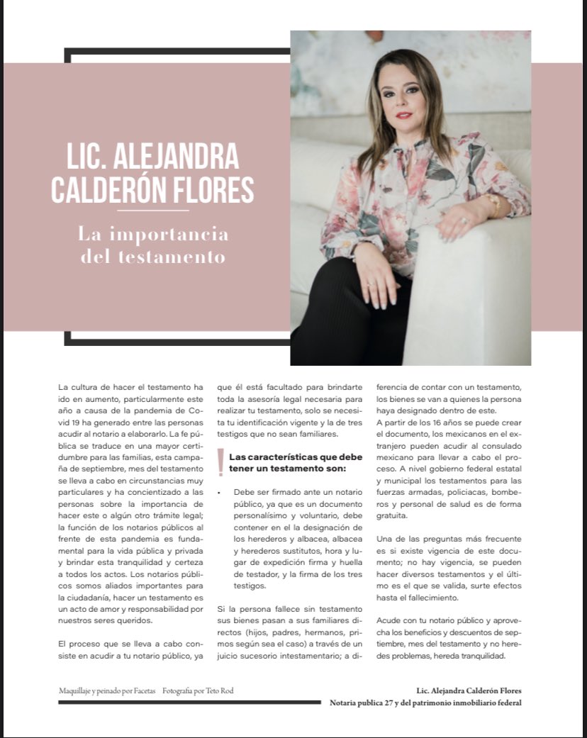 Comparto nota de la revista La importancia del Testamento <a href="/charmtorreon/">CHARMlife</a> #HeredaTranquilidad