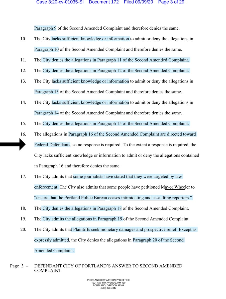 To help you understand Document 172 (City of Portland answers to the Plaintiff’s 2nd Amended Complaint - please see below ECF https://ecf.ord.uscourts.gov/doc1/15107679106?caseid=153126and no your eyes are not playing tricks on you & trust me the next tweet will blow your mind... https://twitter.com/File411/status/1285309874130362369?s=20