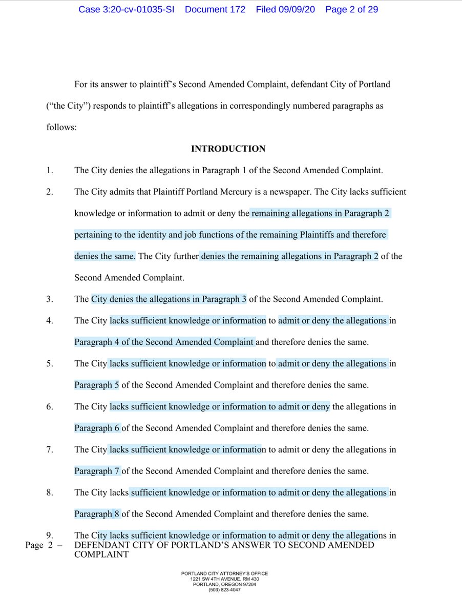 To help you understand Document 172 (City of Portland answers to the Plaintiff’s 2nd Amended Complaint - please see below ECF https://ecf.ord.uscourts.gov/doc1/15107679106?caseid=153126and no your eyes are not playing tricks on you & trust me the next tweet will blow your mind... https://twitter.com/File411/status/1285309874130362369?s=20