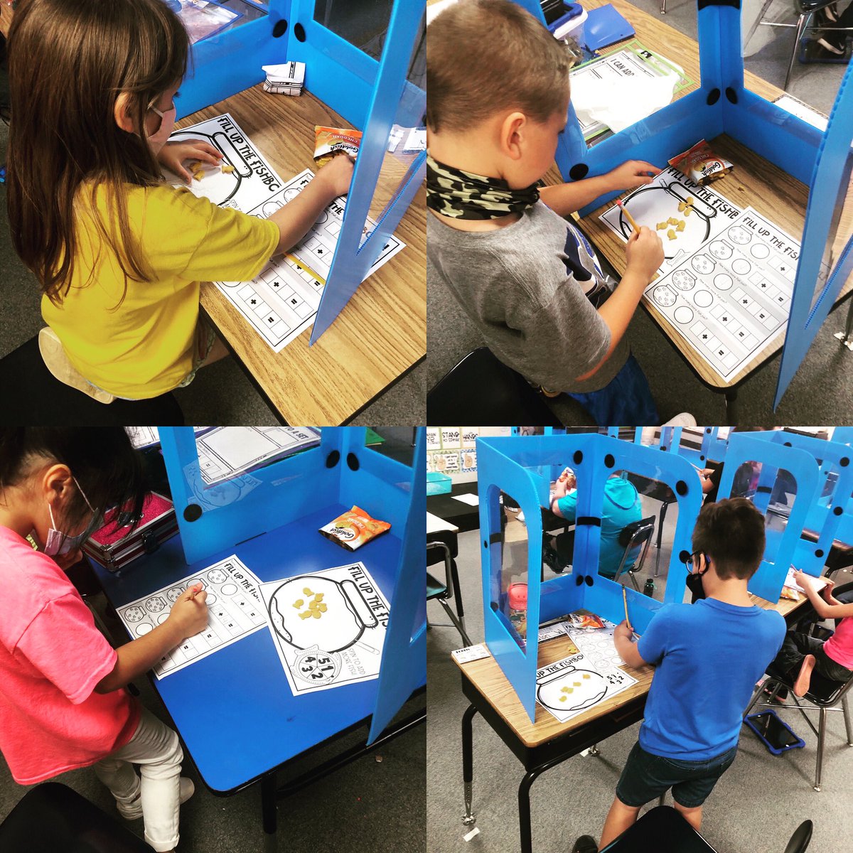 2ndwithMrs_K's tweet photo. Today we used goldfish to review first grade addition! #RESrocks https://t.co/vVAdDX6R6W