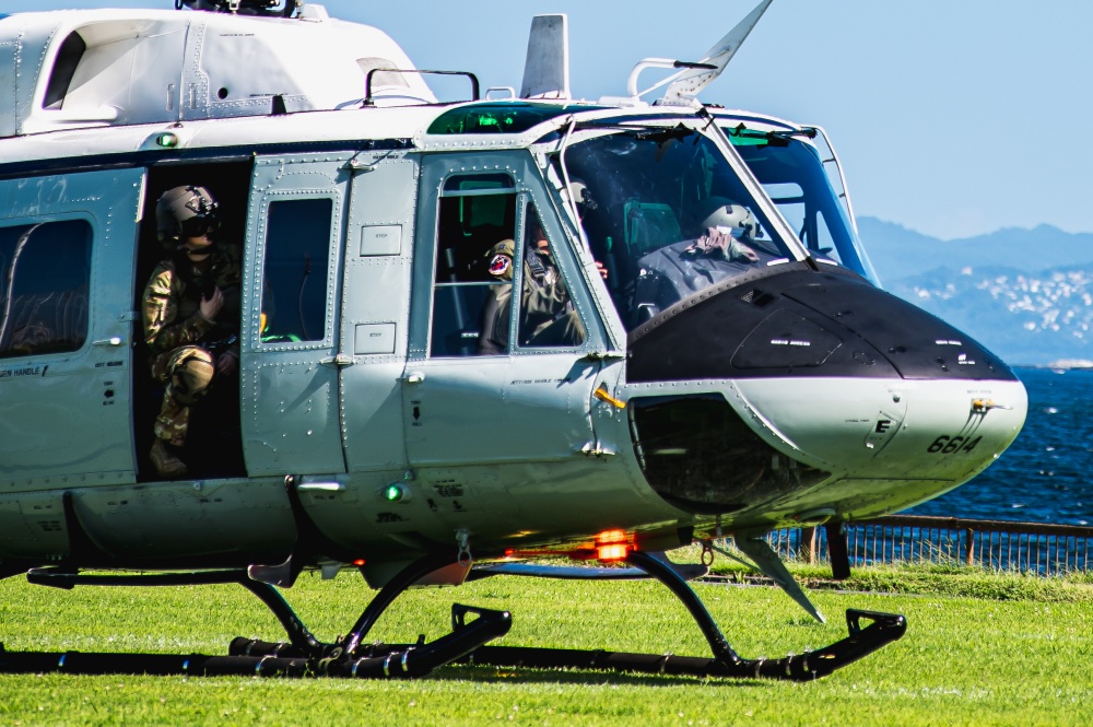 INDOPACOM's tweet image. A UH-1N Iroquois assigned to the @PACAF 459th Airlift Squadron conducts a site survey for an alternate landing zone onboard @CFAY_Japan  #HeloOps #FreeandOpenIndoPacific.