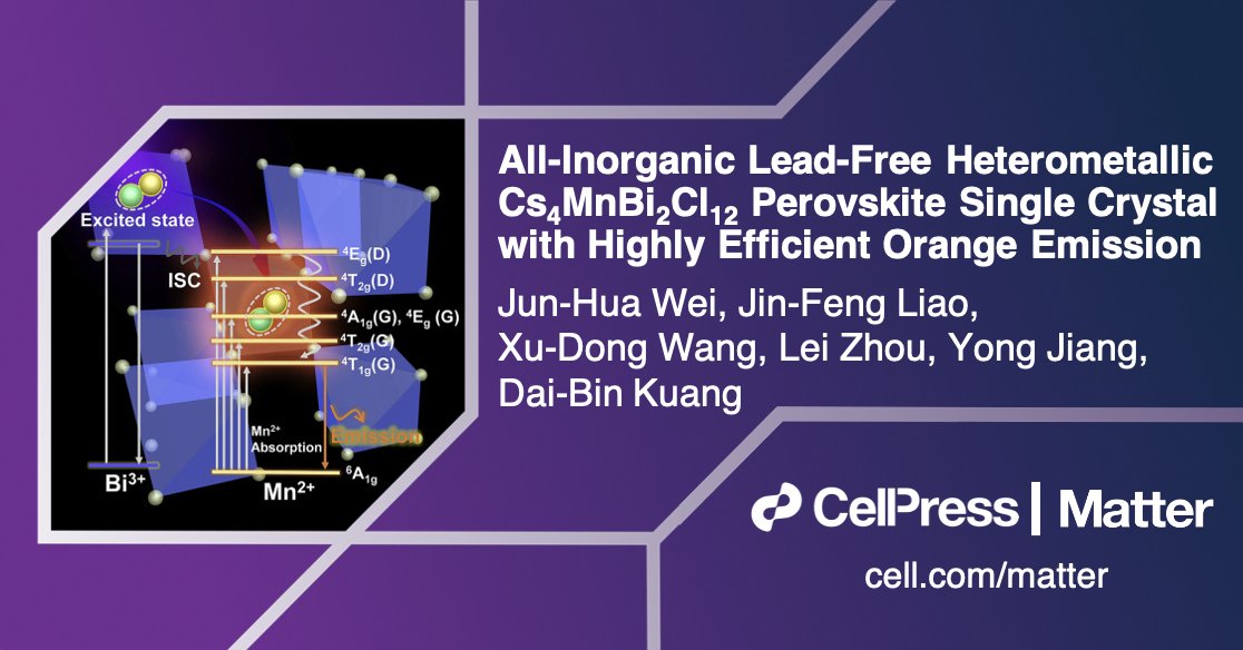 Matter_CP's tweet photo. Dai-Bin Kuang &amp; coworkers develop lead-free #perovskites with stable orange emission &amp; tailorable photoelectric properties! From #MatterIssue15 #SYSU

Free access link: https://t.co/KC2wazeMC1 https://t.co/f9dLGWwkdj