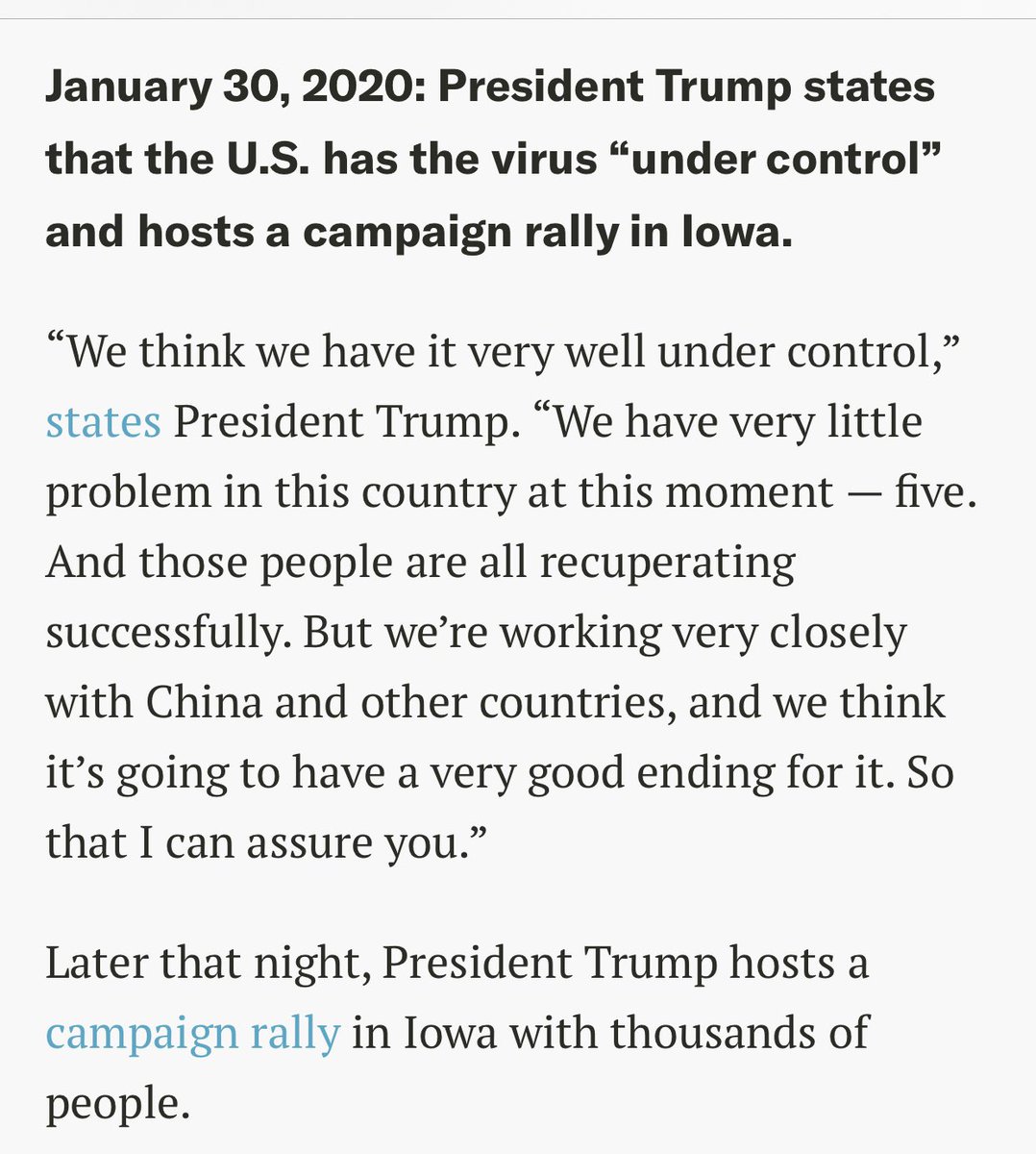 Here’s Trump at a campaign rally in Iowa Jan 30, 2020.