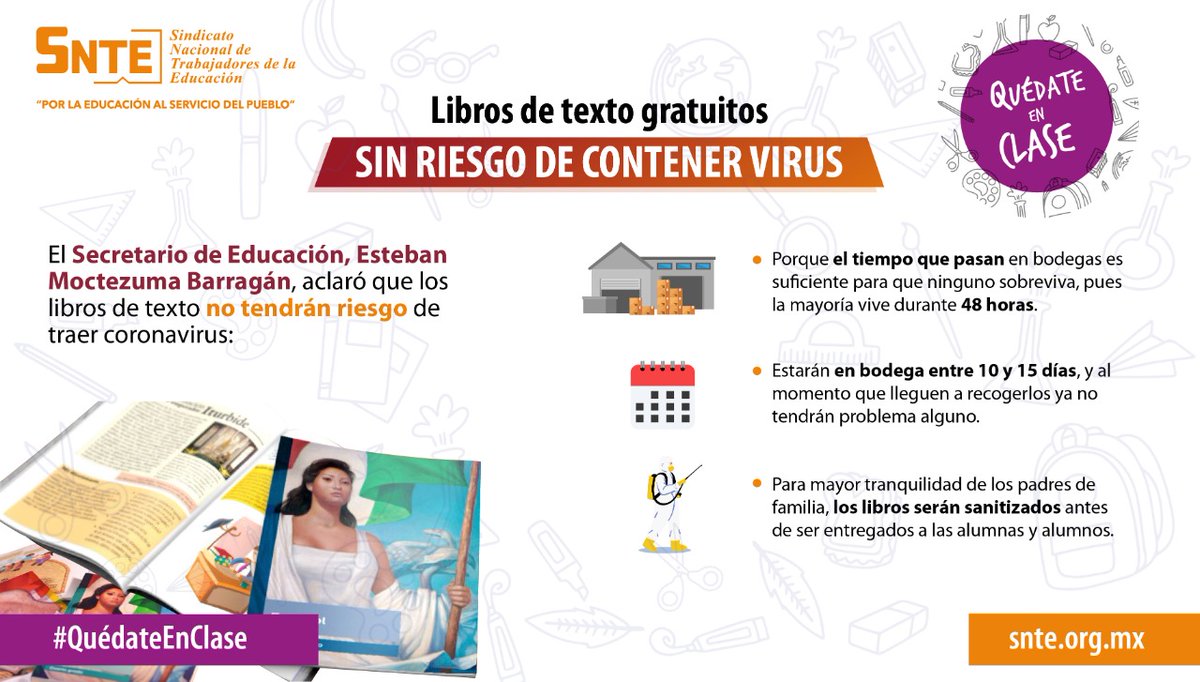 snte20nayarit's tweet photo. #QuedateEnClase 👨‍🏫🔛👨‍💻

🔴 La entrega de libros de texto gratuitos aún está en curso 🔜📚 y aunque vienen sanitizados es ‼️importante‼️ que los vuelvas a desinfectar 📒🏡

#QuedateEnCasa 
#QuedateEnClase ✅ https://t.co/OzOKDsDhVl