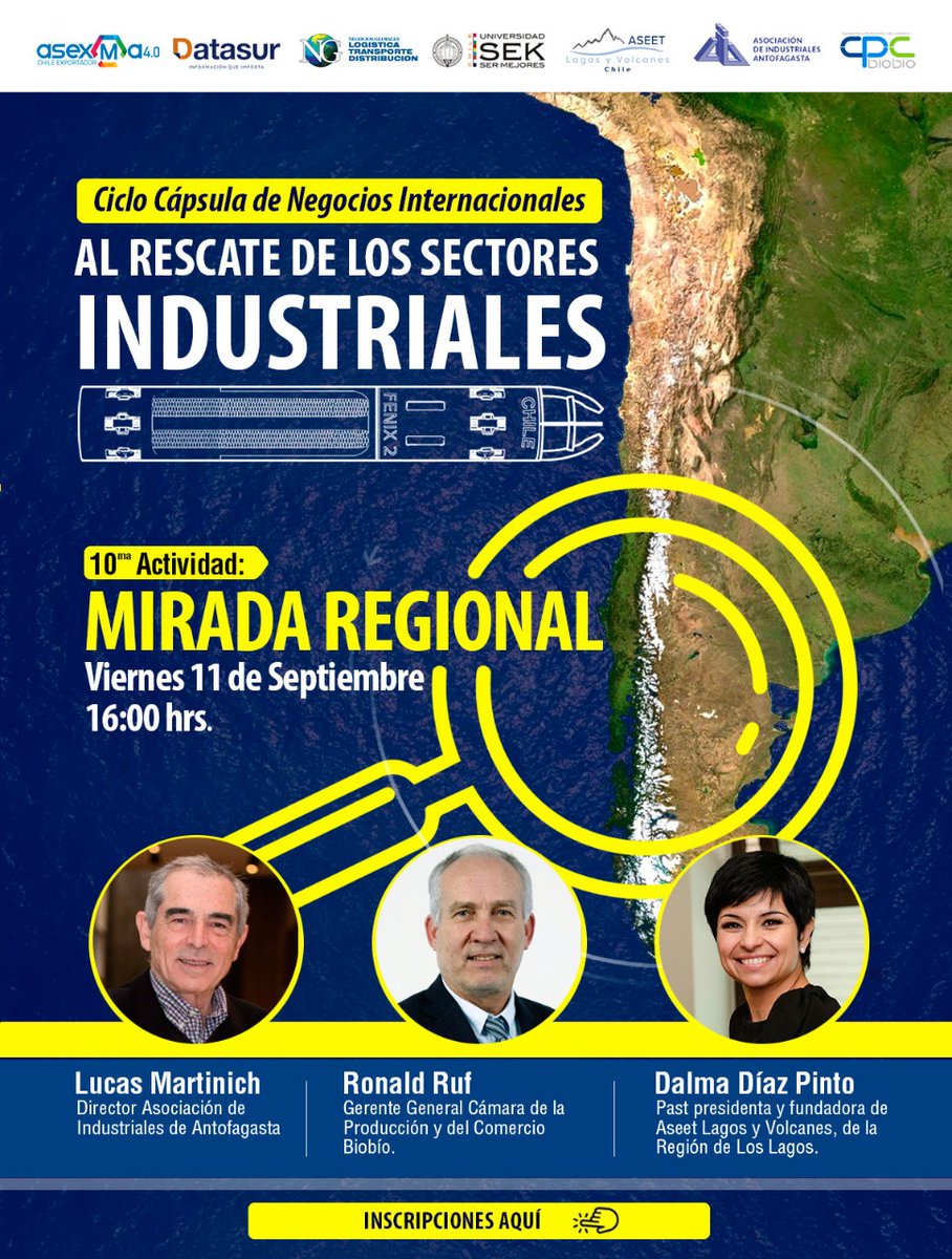 Hey! Ya puedes inscribirte a nuestra 10ma cápsula del ciclo "Al rescate de los sectores industriales". Esta vez, el enfoque será "Mirada Regional".
Los esperamos!
Cuando? 11/09
Hora: 16:00
ACTIVIDAD GRATUITA
Inscripción: forms.gle/PzjDvHQ2gBiog9…