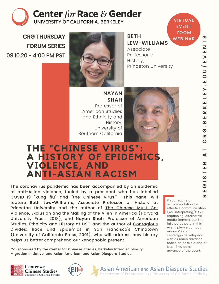 Center for Chinese Studies at UCB (@ccsberkeley) on Twitter photo RSVP for a panel discussion hosted by UCB Center for Race and Gender on "The "Chinese Virus": a History of Epidemics, Violence, and Anti-Asian Racism," co-sponsored by <a href="/CCSBerkeley/">Center for Chinese Studies at UCB</a> <a href="/BIMIatBerkeley/">Berkeley Interdisciplinary Migration Initiative</a> <a href="/UCBerkeleyAAADS/">UC Berkeley AAADS</a>. RSVP & See more event details @ tinyurl.com/y4f2as9c RSVP for a panel discussion hosted by UCB Center for Race and Gender on "The "Chinese Virus": a History of Epidemics, Violence, and Anti-Asian Racism," co-sponsored by <a href="/CCSBerkeley/">Center for Chinese Studies at UCB</a> <a href="/BIMIatBerkeley/">Berkeley Interdisciplinary Migration Initiative</a> <a href="/UCBerkeleyAAADS/">UC Berkeley AAADS</a>. RSVP & See more event details @ tinyurl.com/y4f2as9c