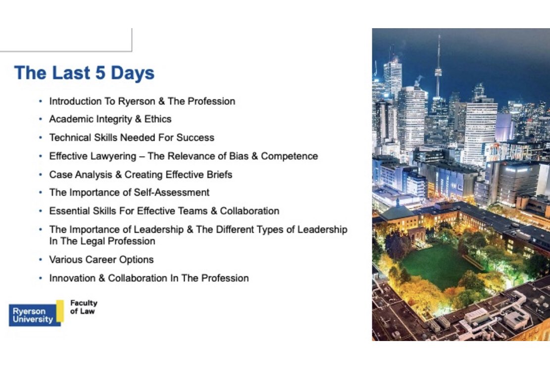 GinaAlexandris's tweet photo. Final 2 days of @RyersonULaw  Intensive Course.  

Grateful for the inspiration of both speakers and students (and the selected “legal leaders” they shared) 🙏🏻 

The future of the legal profession is in great hands! https://t.co/fTaDJv2aMk