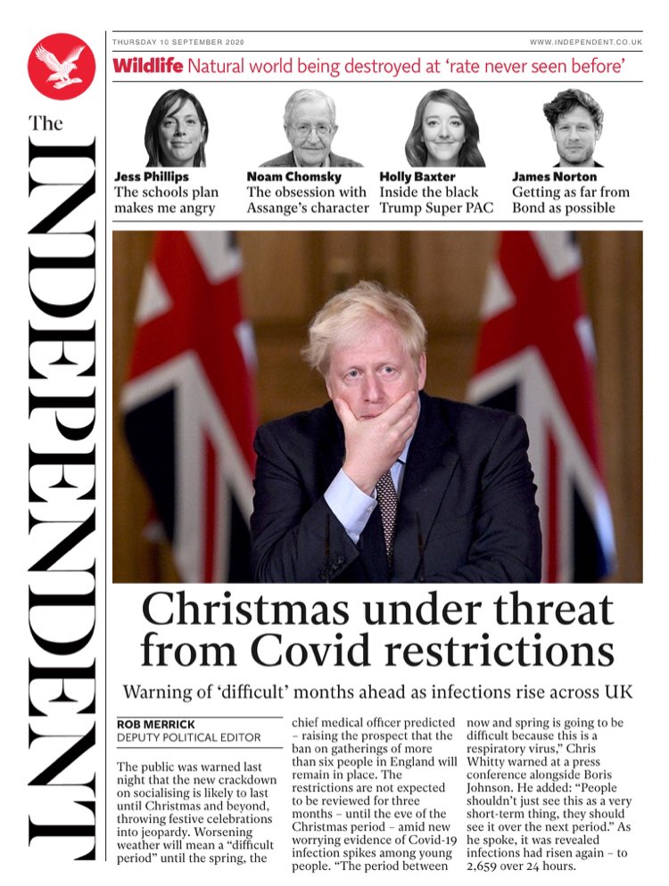 Thursday's Independent digital: "Christmas under threat from Covid restrictions" #TomorrowsPapersToday #BBCPapers