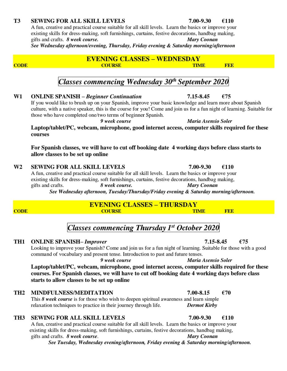 DonahiesAdultEd's tweet photo. Revised September '20 brochure - unfortunately we cannot offer as many classes as usual this term. However we are introducing online courses &amp; hope to be able to reinstate some of our old favourites in our January term!🍀🤞 https://t.co/8yCKi3JPGV