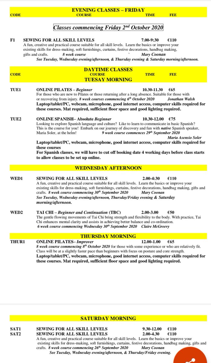 DonahiesAdultEd's tweet photo. Revised September '20 brochure - unfortunately we cannot offer as many classes as usual this term. However we are introducing online courses &amp; hope to be able to reinstate some of our old favourites in our January term!🍀🤞 https://t.co/8yCKi3JPGV