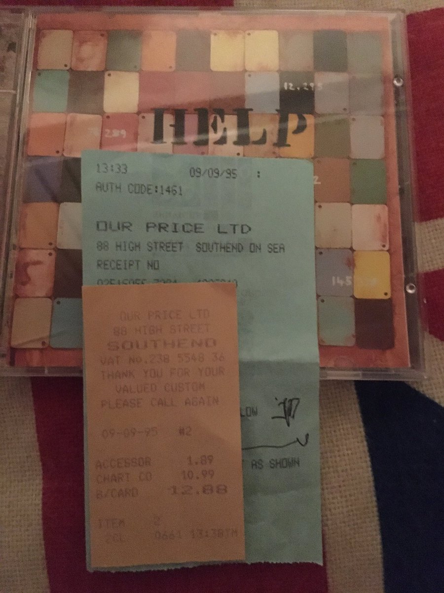 terryoverall's tweet photo. @Tim_Burgess @WarChildUK Great #TimsTwitterListeningParty for #HELP25
Speak of memories, just found the receipt in the case on the day that I bought the CD.
Good old #OurPriceRecords How I miss you! https://t.co/Lg0OQubEHG