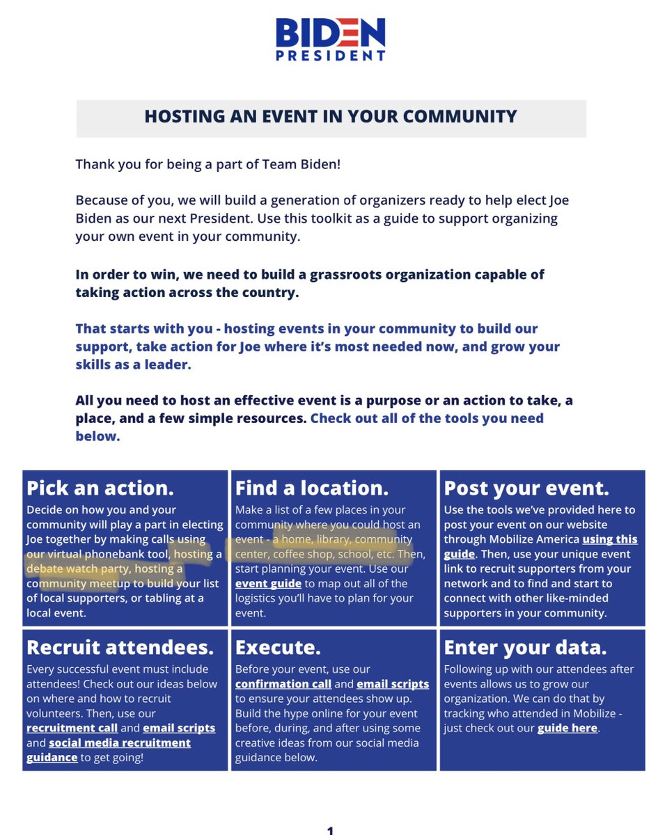 Then the “Hosting Events Tool Kit” suggests hosting events - including debate watching parties - in indoor spaces like homes, coffee shops, libraries... in the middle of a global pandemic. (4/6)