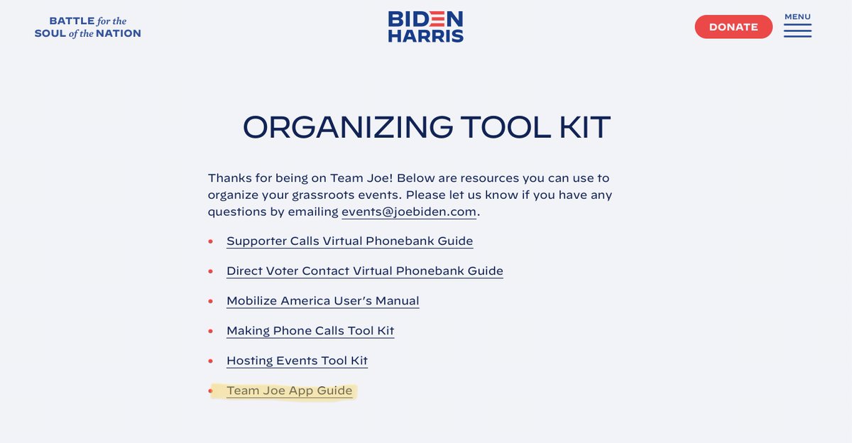 The “Team Joe App Guide,” tells us we have the chance to nominate Biden as our next Dem candidate and the link to the Biden app is dead. Also, the instructions about how to use the app are irrelevant because there’s a new version of it anyway. (5/6)