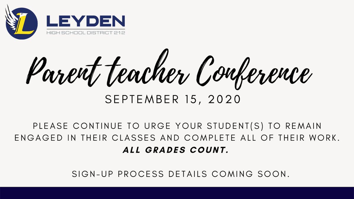 Parents/Guardians please check your email for details on Student Progress Reports and Parent Teacher Conference. 
An email was sent today with student progress reports, which includes grades after three weeks of classes and details on how to sign-up for Parent-Teacher Conference.
